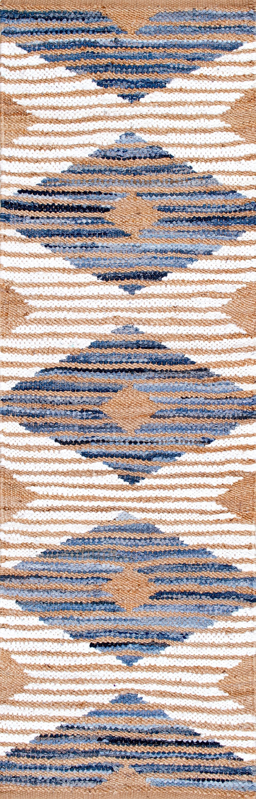 nuLOOM Rugs - Hand Braided Marla Denim And Jute Diamonds - Ivory