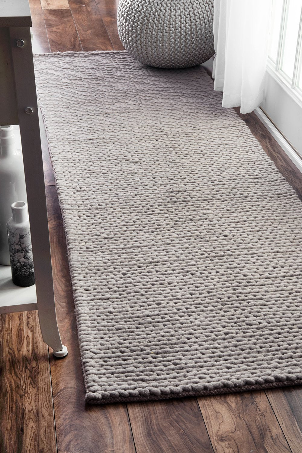 Nuloom Rugs - Hand Woven Chunky Woolen Cable Rug - Light Grey