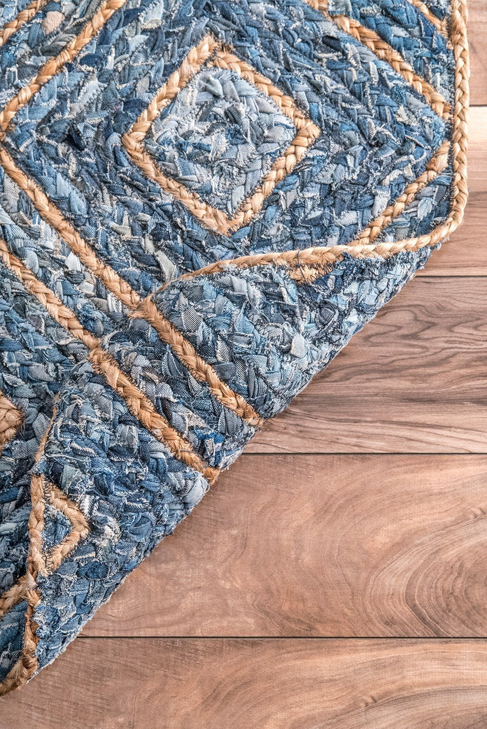 Nuloom Rugs - Hand Braided Diamonds Rima Jute - Blue