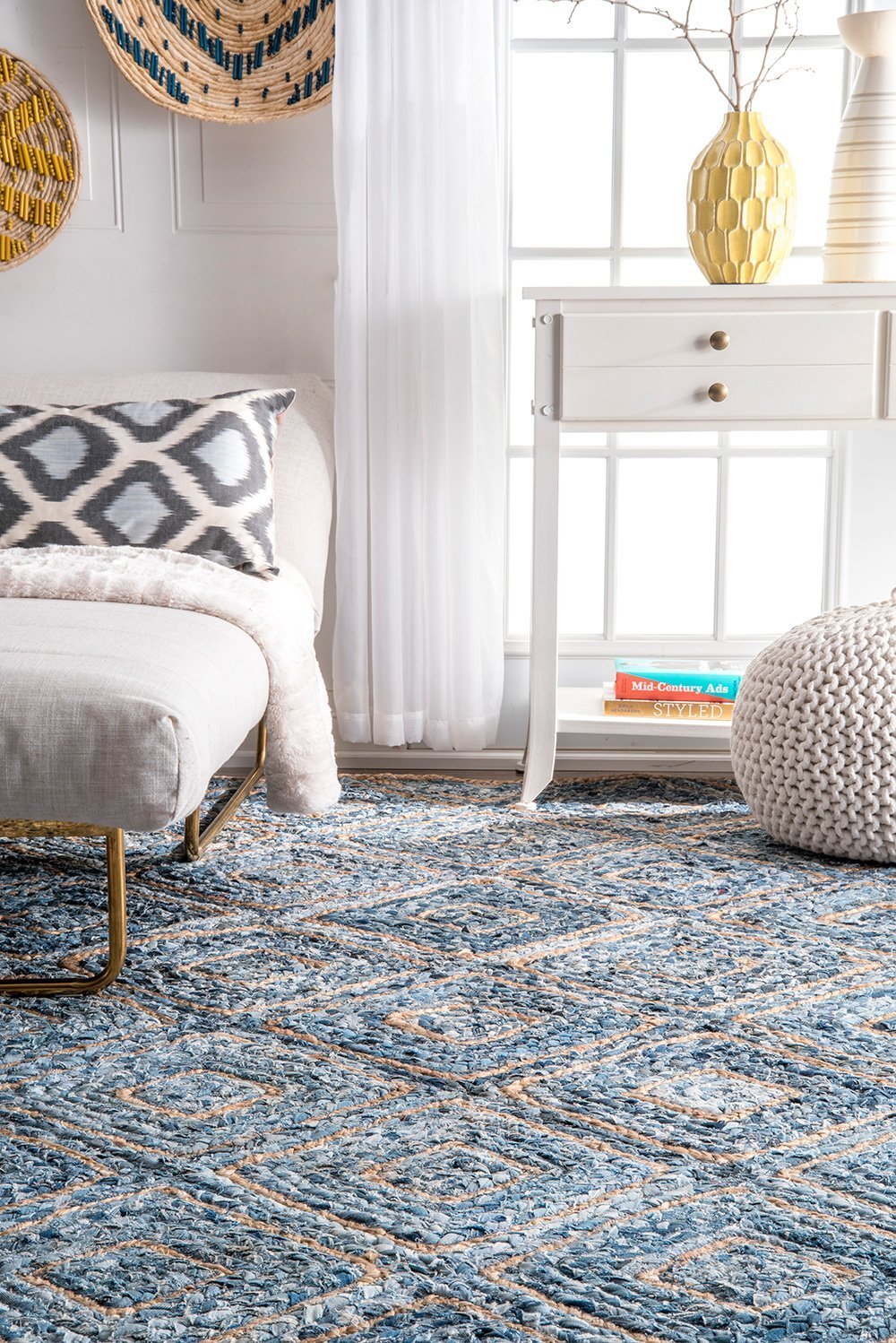 Nuloom Rugs - Hand Braided Diamonds Rima Jute - Blue