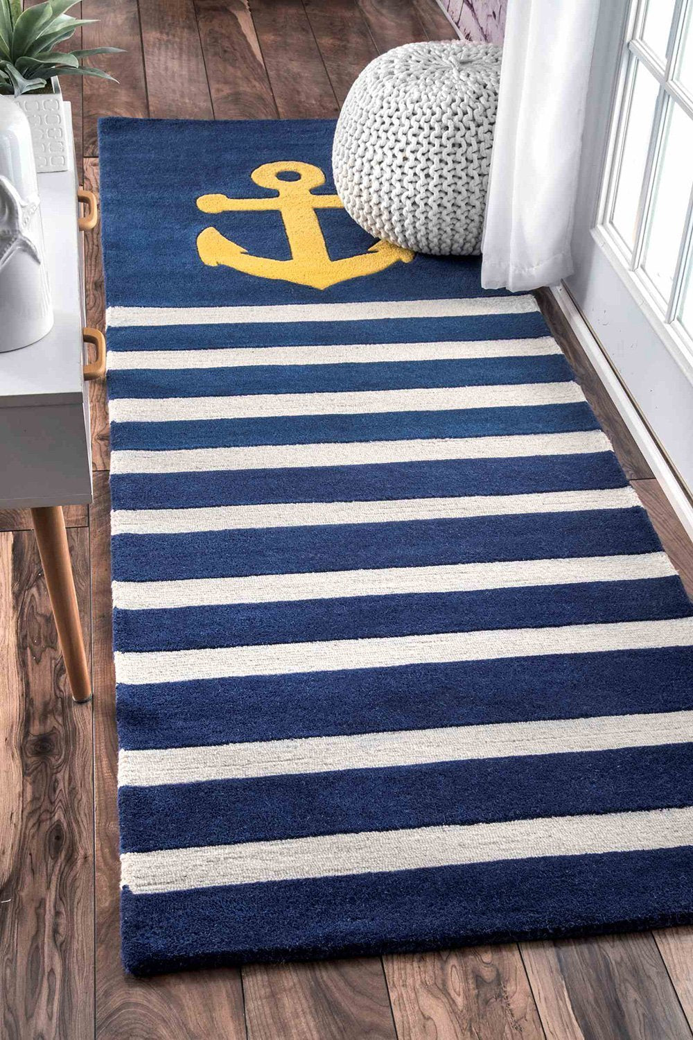 Alfombras nuLOOM - Thomas Paul Hand Tufted Anchor Stripes - Azul marino