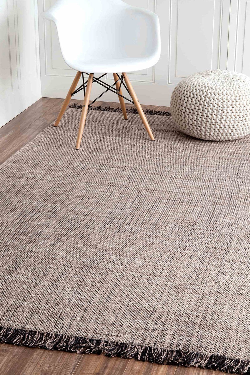 Nuloom Rugs - Flatweave Tassel Cotton Solid Elke  - Beige