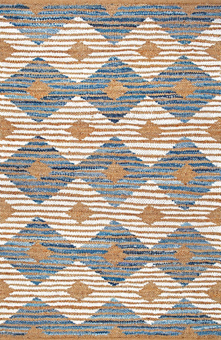 nuLOOM Rugs - Hand Braided Marla Denim And Jute Diamonds - Ivory