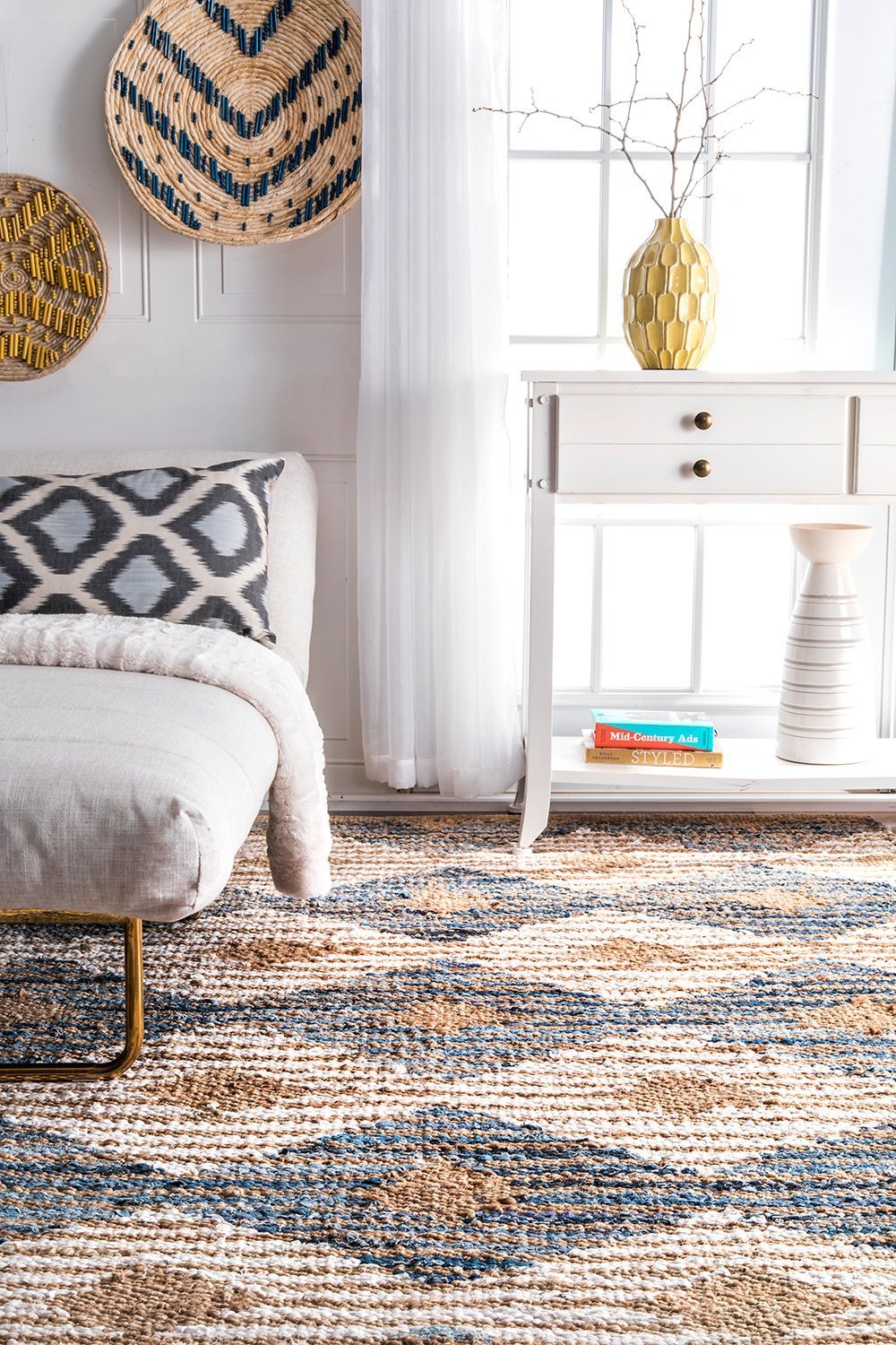 Nuloom Rugs - Hand Braided Marla Denim And Jute Diamonds - Ivory