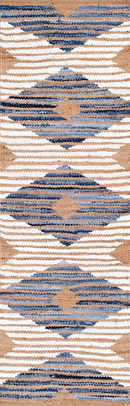 nuLOOM Rugs - Hand Braided Marla Denim And Jute Diamonds - Ivory