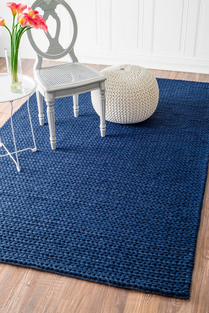Nuloom Rugs - Hand Woven Chunky Woolen Cable Rug - Navy