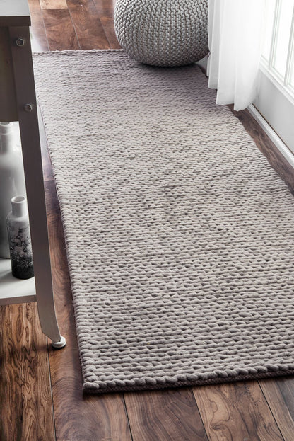 Nuloom Rugs - Hand Woven Chunky Woolen Cable Rug - Light Grey