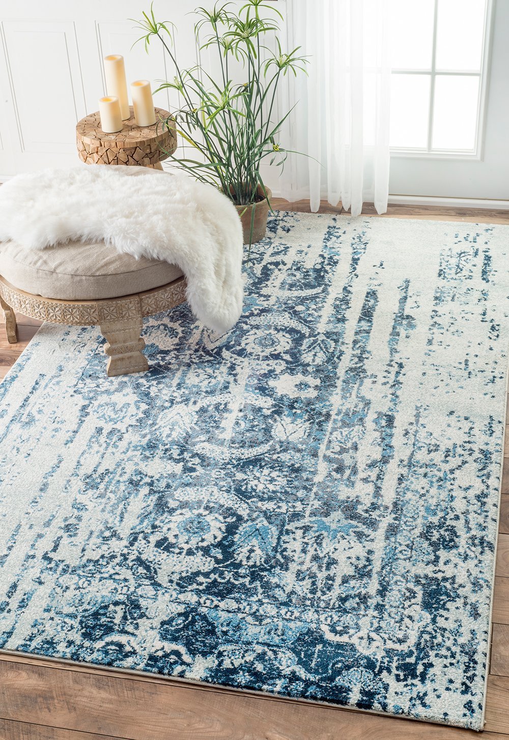 Nuloom Rugs - Distressed Ernestina Flourish - Blue