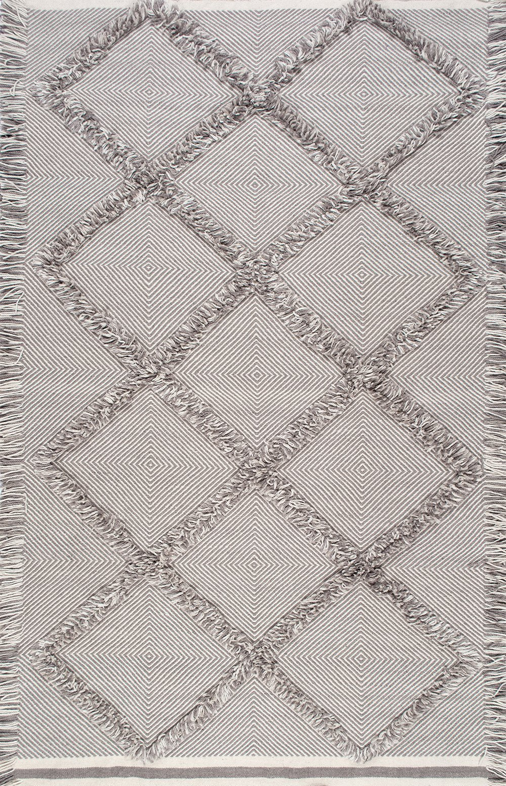 Nuloom Rugs - Devon Diamond Trellis Tassel Shag - Grey