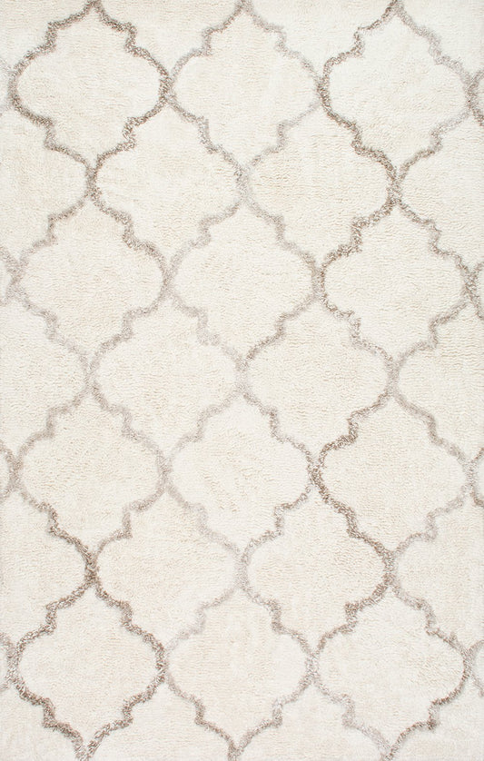 Nuloom Rugs - Handmade Moroccan Vanna Trellis Shag - Cream