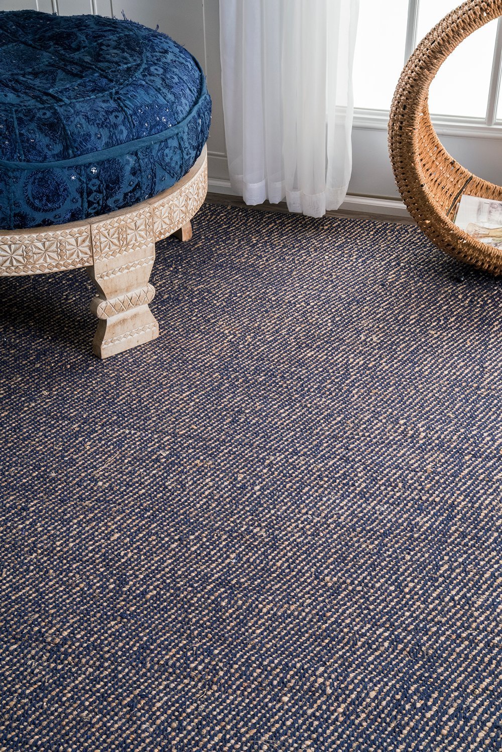 Nuloom Rugs - Flatweave Solid Tassel Amalia - Blue