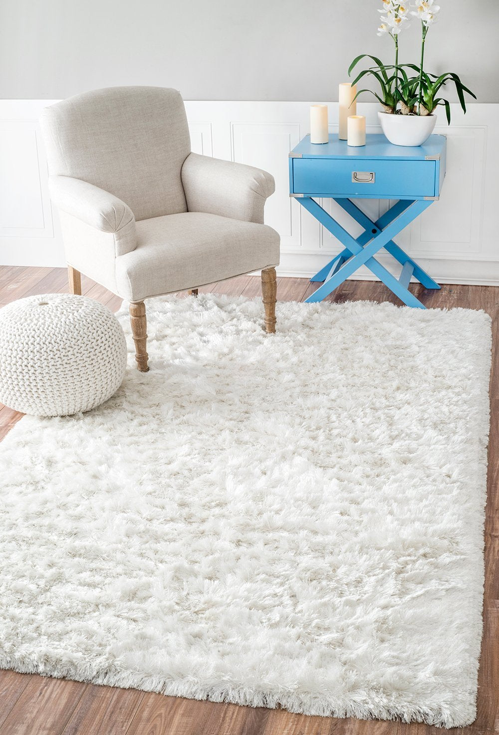 Nuloom Rugs - Hand Woven Latonia Silken Shaggy - Pearl White