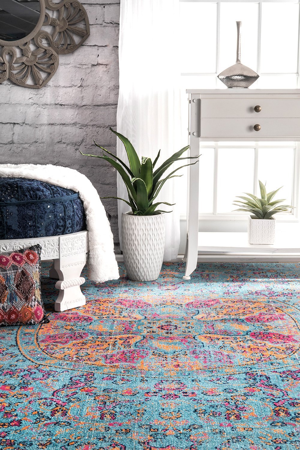 Nuloom Rugs - Celina Floral Mandala - Aqua