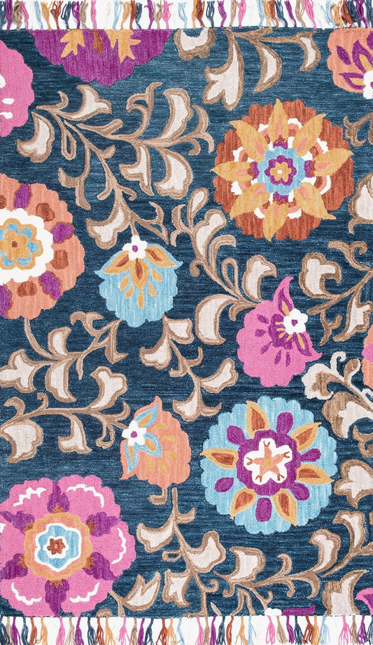 Nuloom Rugs - Sana Floral Suzani Tassel - Navy