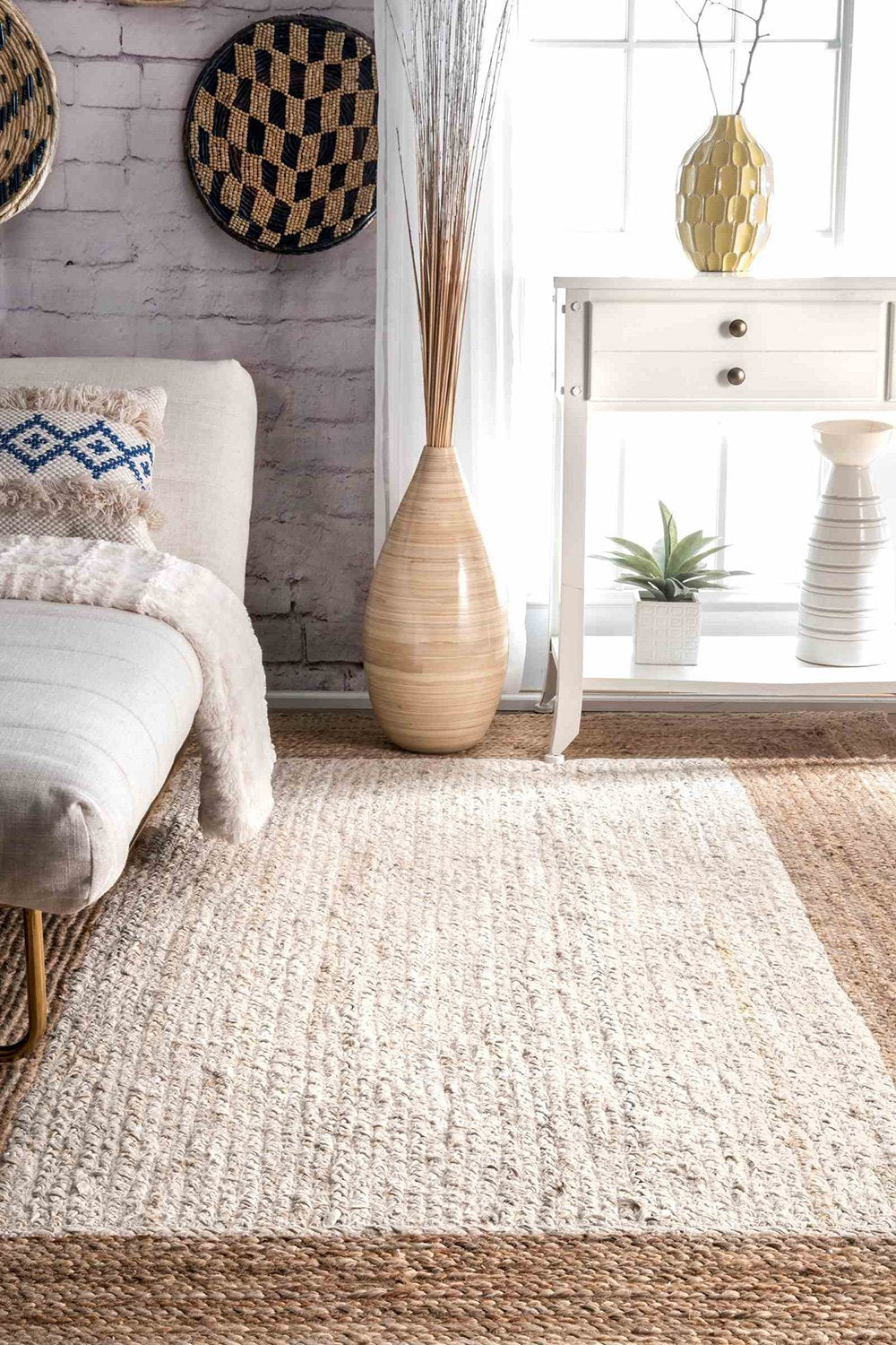 Nuloom Rugs - Verna Solid Border Jute  - Bleached