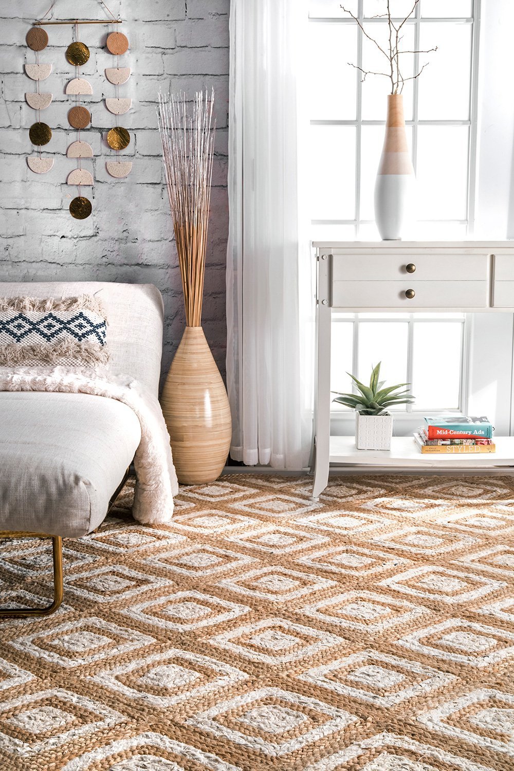 Nuloom Rugs - Rosalva Diamonds Jute - Bleached