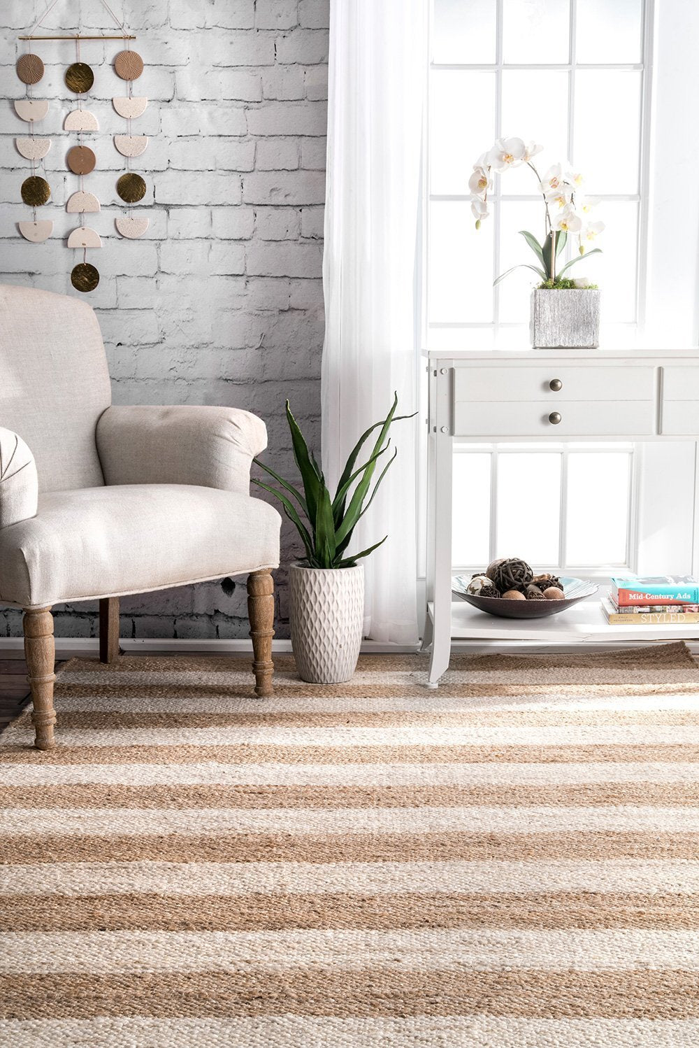 Nuloom Rugs - Flatweave Alisia Stripes Jute - Bleached