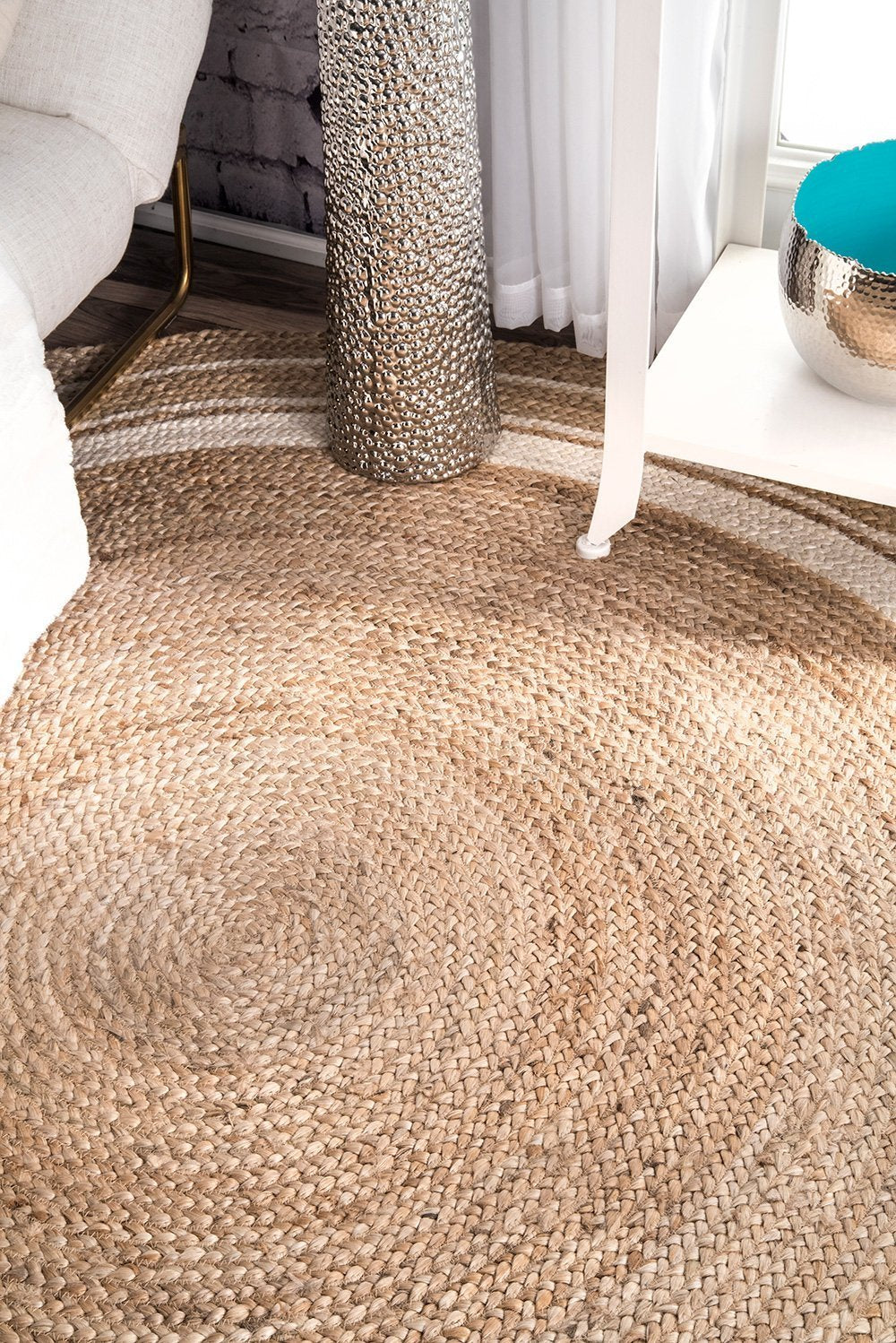 Nuloom Rugs - Braided Rikki Border Jute - Bleached